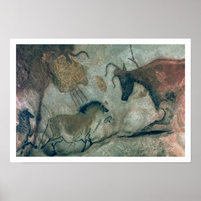 Affiches Peinture rocheuse montrant un cheval et une vache, (Devant)