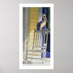 Affiches Pélican "de voyageur de temps" sur la chaise de