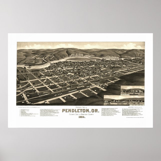 Affiches Pendleton, OU Carte panoramique - 1884 (Devant)