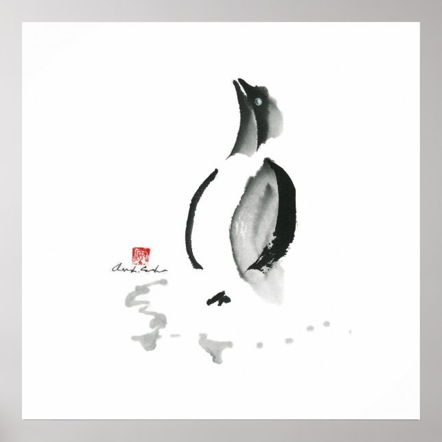 Affiches Penguin de Noël, Sumi-e (Devant)