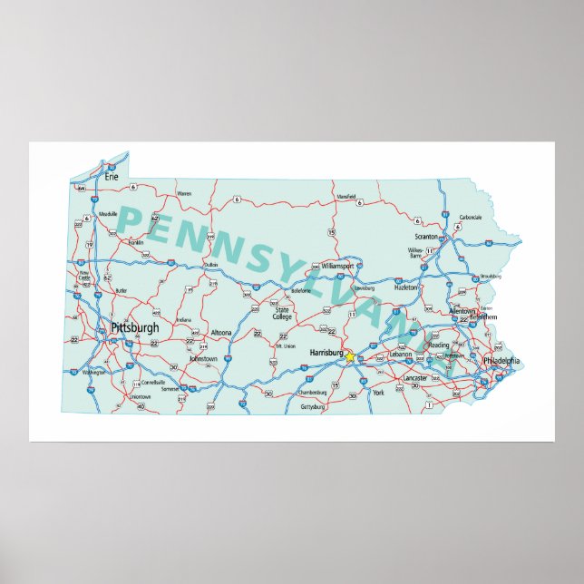 Affiches Pennsylvanie Interstate Map Imprimer (Devant)