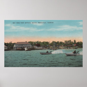 Affiches Pensacola, FL - Baie avec vue sur la plage avec vi