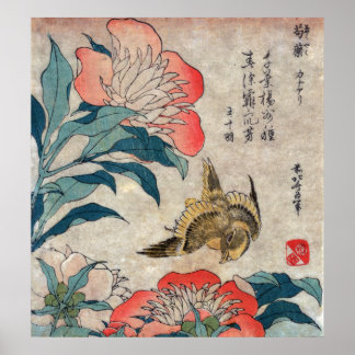 Affiches Peony et Canary, Hokusai