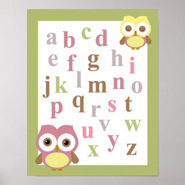 Affiches Pépinière alphabet bébé fille merle art mur (Devant)