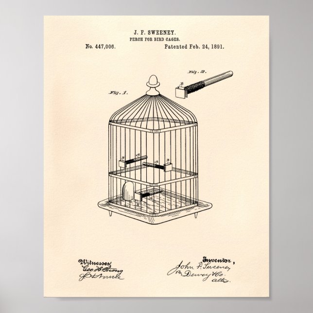 Affiches Perche Pour Cages Oiseaux 1891 Brevet Art Vieux Po (Devant)