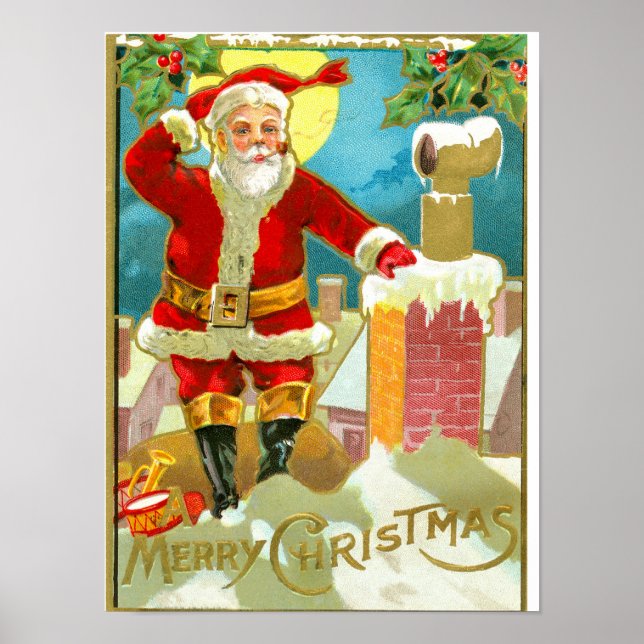 Affiches Père Noël à la cheminée (Devant)