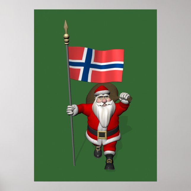 Affiches Père Noël avec l'enseigne de la Norvège (Devant)