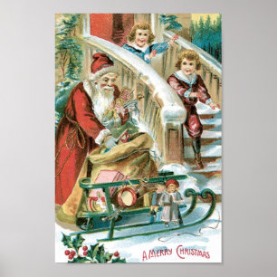 Affiches Père Noël avec traîneau et présentoirs pour enfant
