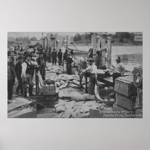 Affiches Père Noël Cruz, CA - Scène de quai des pêcheurs