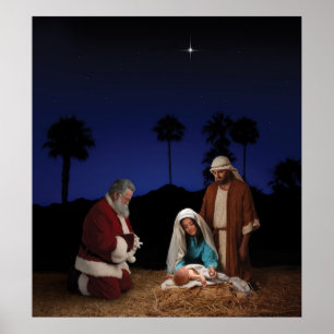 Affiches Père Noël Kneeling à la crèche