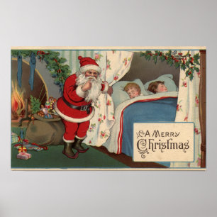 Affiches Père Noël observe les enfants qui dorment