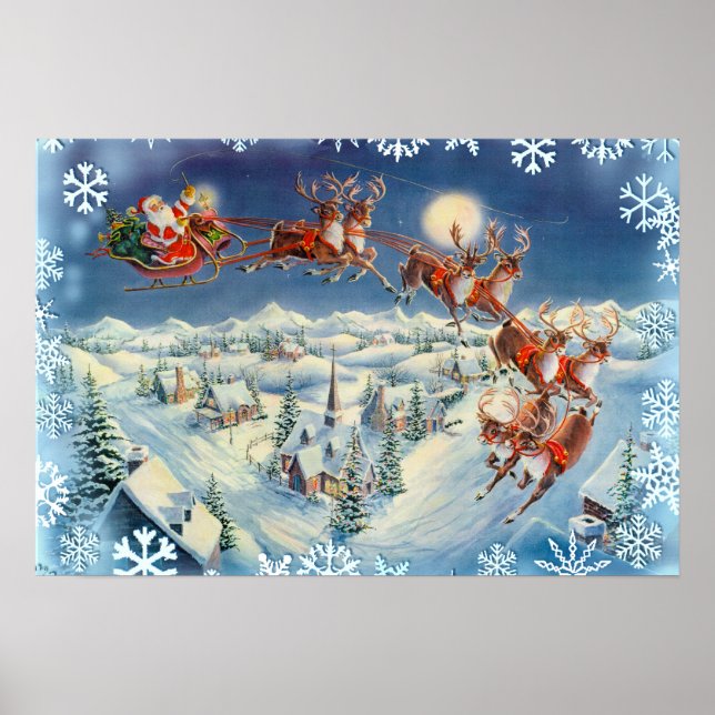 Affiches PÈRE NOËL SNOWFLAKES & SLEIGH par SHARON SHARPE (Devant)