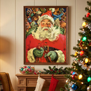 Affiches Père Noël vintage de Noël dans un traîneau avec de