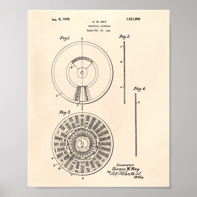 Affiches Perpetual Calendar 1925 Patent Art Old Peper (Devant)