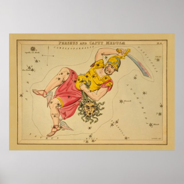 Affiches Persée - Image de la carte astronomique Vintage (Devant)