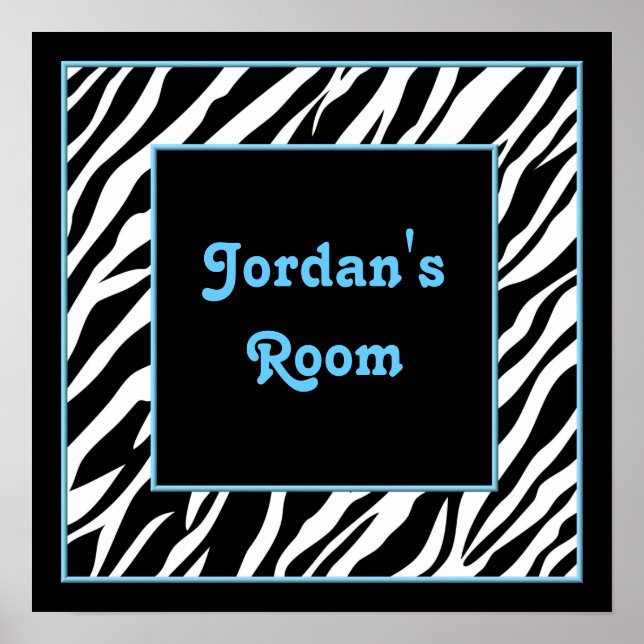 Affiches Personalized Kids Wall Decor - Zebra and Blue (Devant)