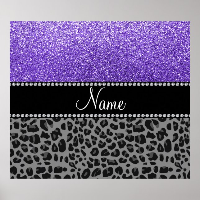Affiches Personalized name purple glitter black leopard (Devant)