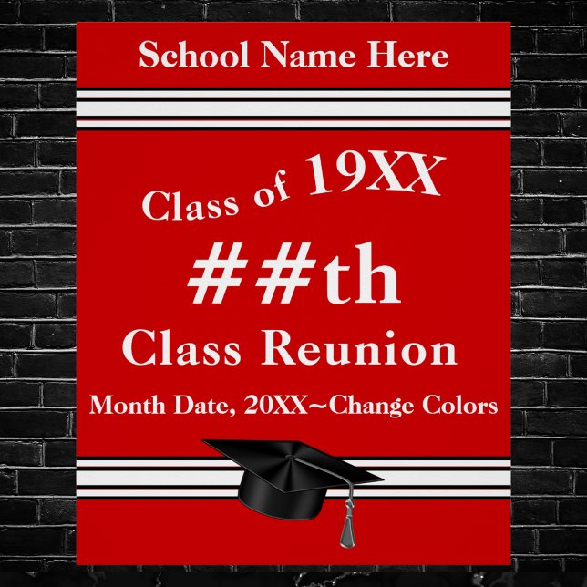Affiches personnalisables en rouge et blanc, Class (Class reunion decorations ideas. Red, White and Black, class reunion poster ideas. Class Reunion.)