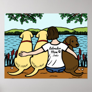 Affiches Personnalisé Trois Labradors et maman
