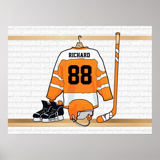 Affiches Personnalized orange et blanc hockey Jersey (Devant)