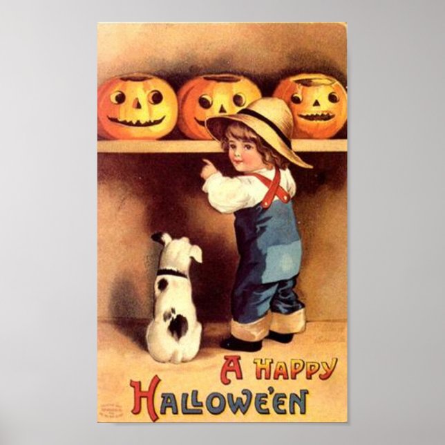Affiches Petit garçon avec chien et Citrouille (Devant)