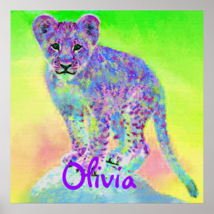 Affiches petit lion arc-en-ciel personnalisé