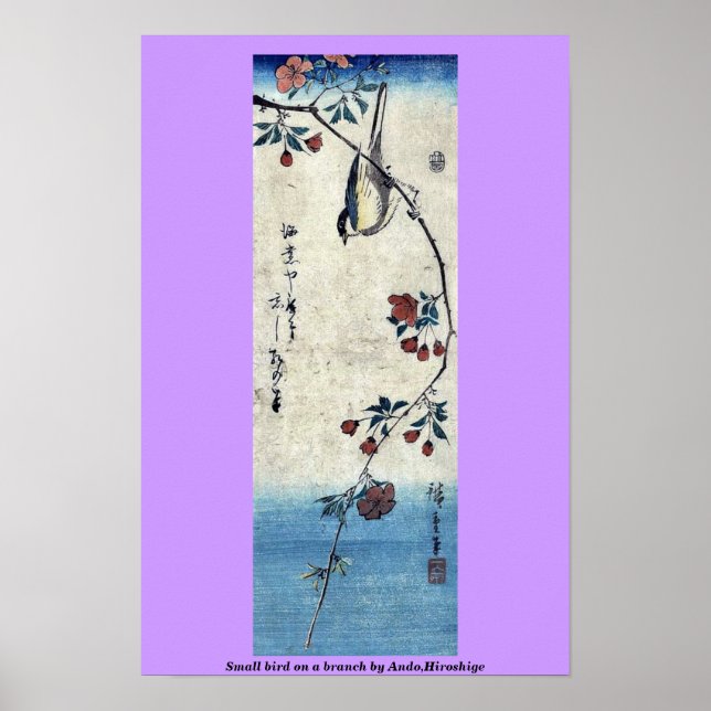 Affiches Petit oiseau sur une branche par Ando, Hiroshige (Devant)