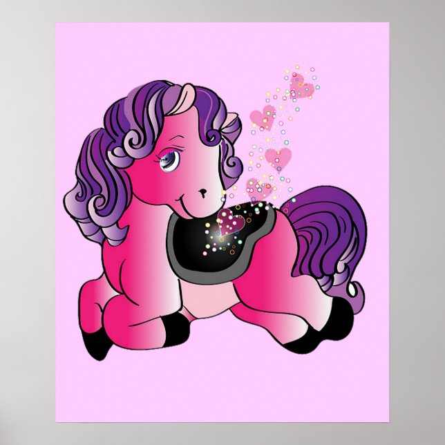 Affiches Petit poney rose pépinière enfants art (Devant)