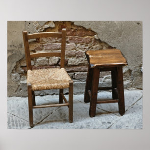 Affiches Petite chaise et tabouret, Pienza, Italie