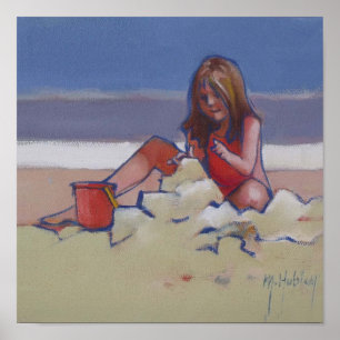 Affiches Petite fille de sable mignonne jouant sur la plage