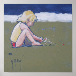 Affiches Petite fille sur la plage Jouer dans le sable