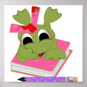 Affiches Petite grenouille avec livre et crayon