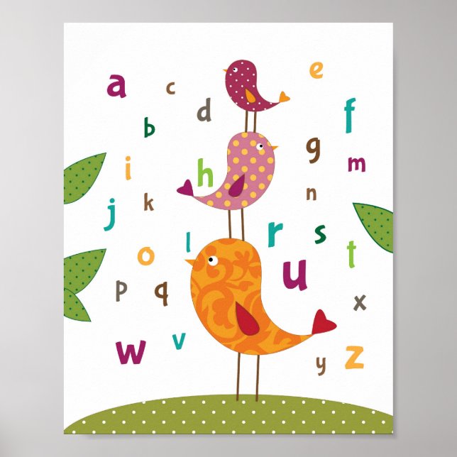 Affiches Petits alphabets de birdie pépinière (Devant)