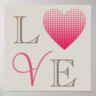 Affiches Petits coeurs roses Amour fond gris rouge