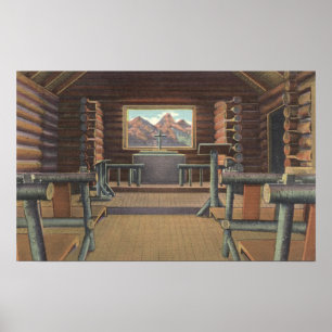 Affiches Peu d'église de rondin à la vue de la rivière