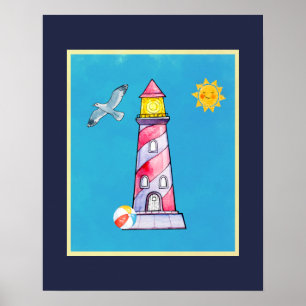 Affiches Phare d'aquarelle rouge