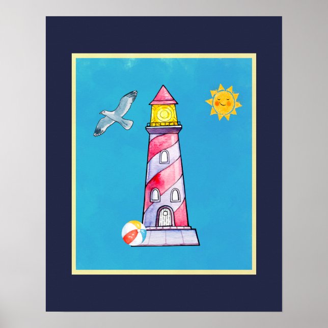 Affiches Phare d'aquarelle rouge (Devant)