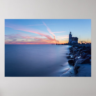 Affiches Phare de Paard van Marken au lever du soleil bleu