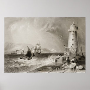 Affiches Phare du sud de mur avec la colline de Howth