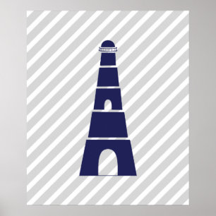 Affiches Phare nautique à rayures bleues et grises