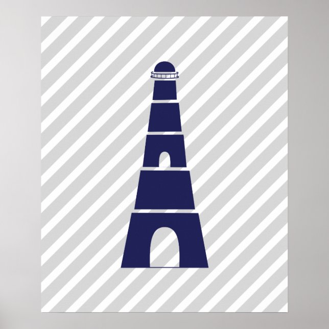 Affiches Phare nautique à rayures bleues et grises (Devant)
