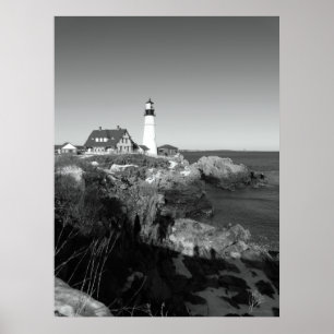 Affiches Phare principal noir et blanc de Portland