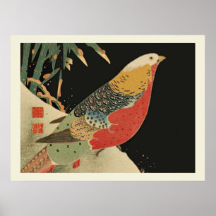 Affiches Phéasant dans la neige Japonais Bird Woodcut