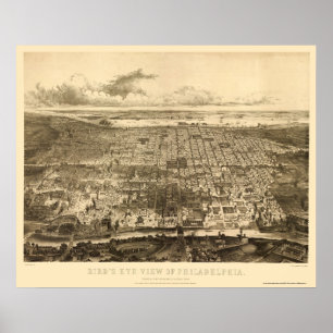 Affiches Philadelphie, carte panoramique de PA - 1857