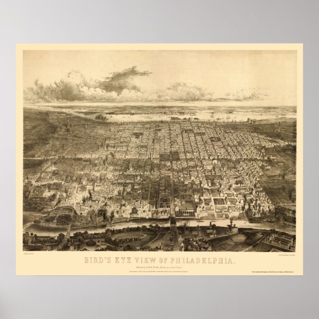 Affiches Philadelphie, PA Carte panoramique - 1857 (Devant)