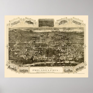Affiches Philadelphie, PA Carte panoramique - 1876