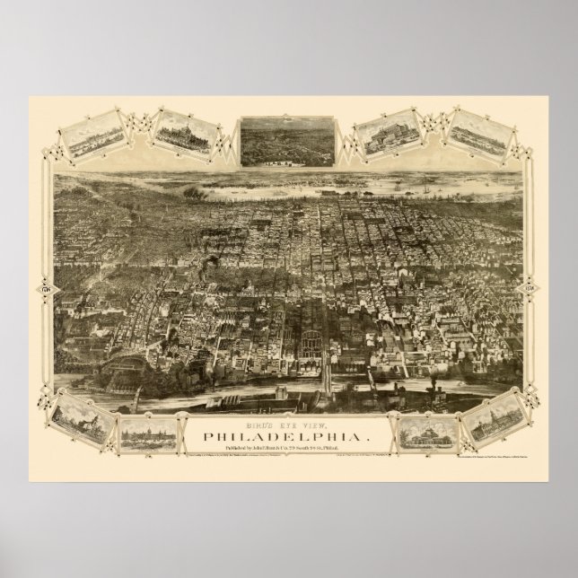 Affiches Philadelphie, PA Carte panoramique - 1876 (Devant)