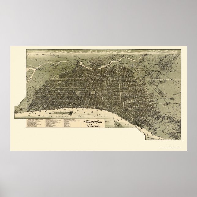Affiches Philadelphie, PA Carte panoramique - 1887 (Devant)