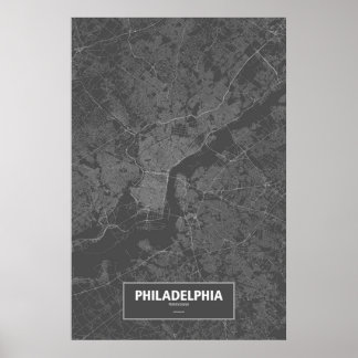 Affiches Philadelphie, Pennsylvanie (blanc sur noir)
