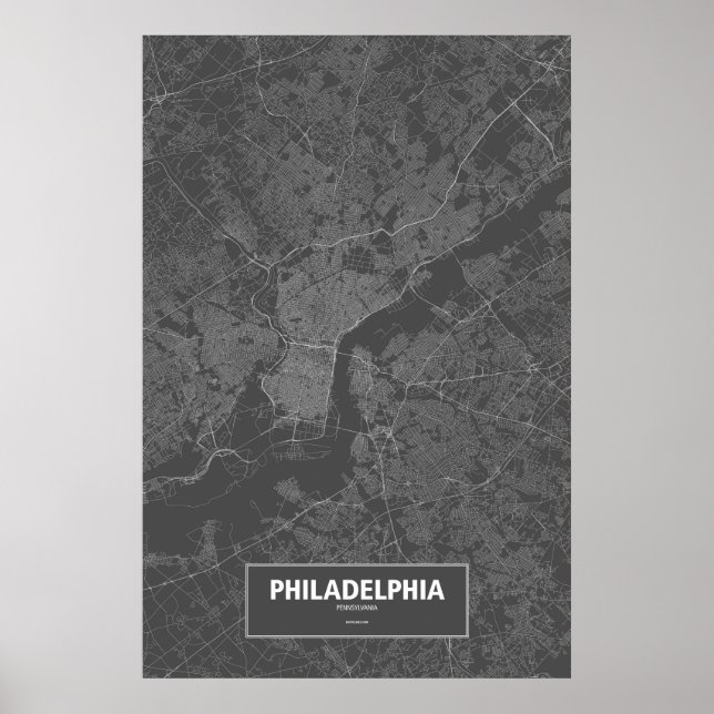 Affiches Philadelphie, Pennsylvanie (blanc sur noir) (Devant)